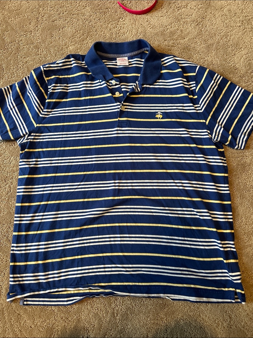 Brooks Brothers Navy Blue White Yellow Striped Polo Shirt